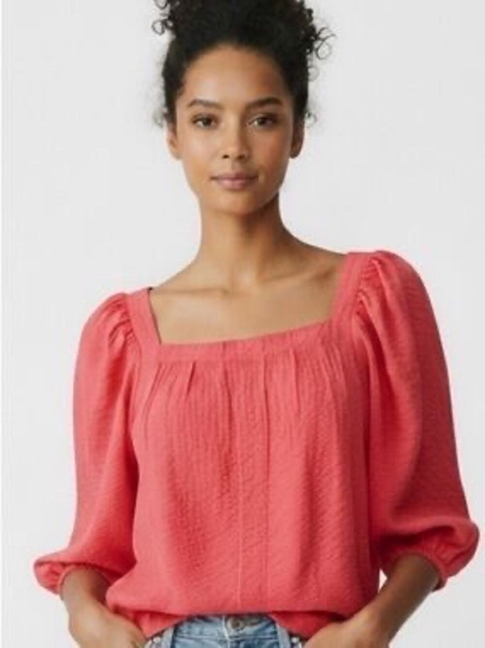 AYR The Midsummer Japanese Crinkle Cotton Puff Sleeve Top Pink Size Small